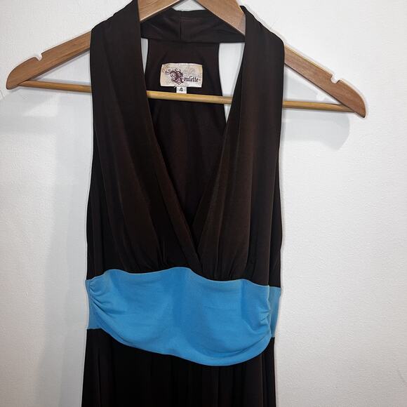 Roulette‎ Dress Womens Size 4 Brown Blue Halter Fit Flare Cocktail Party Y2k - Picture 4 of 11